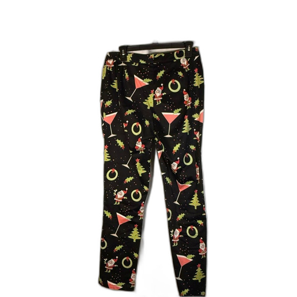 Cali Cali size 8 Festive Black Christmas Print Pants Santa, Martini, Tree, Holly - Picture 4 of 5